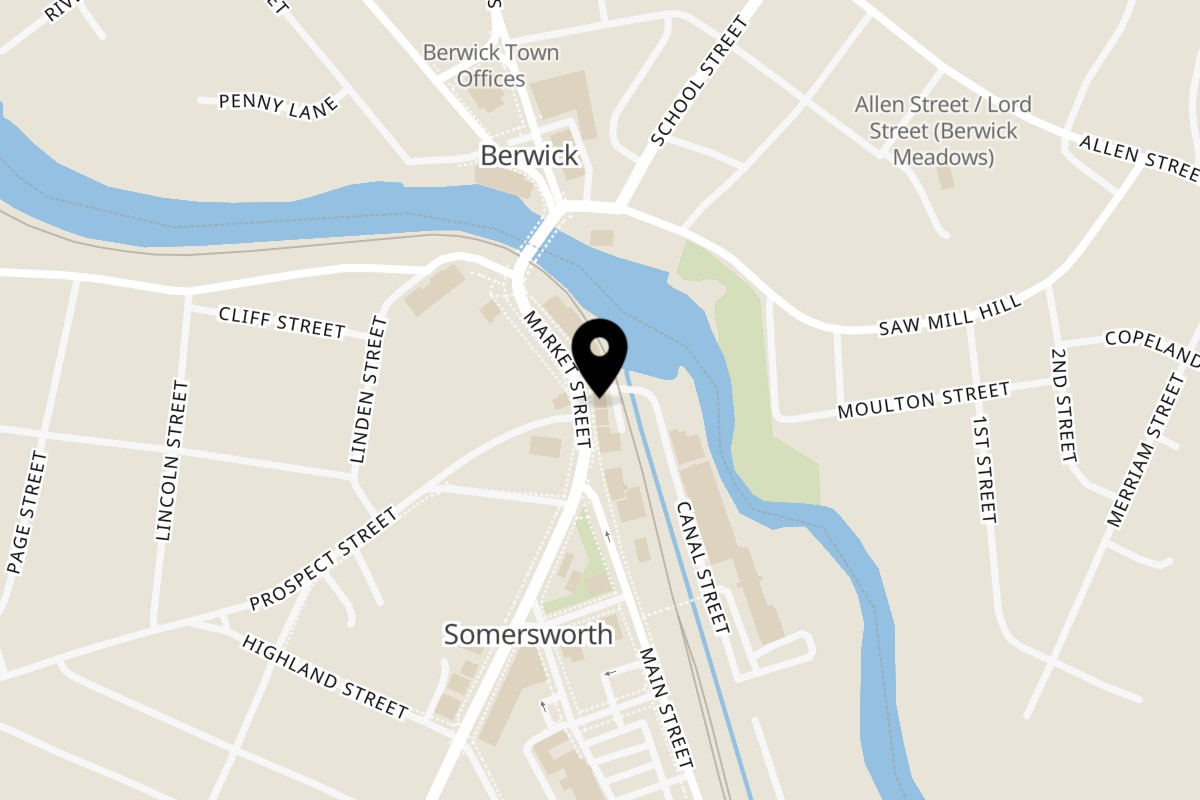 Map showing the location of Hot N’ Fast Pizza on 52 Market St in Somersworth
